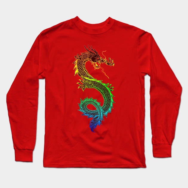 Amphiptere in Neon Fire Mythical Wyvern Dragon Creature Long Sleeve T-Shirt by Gregorous Design